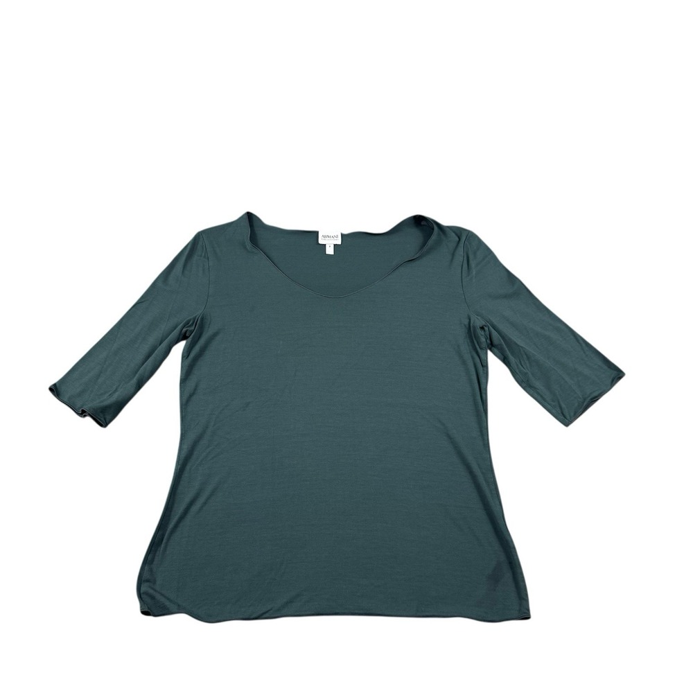 Armani Collezioni Gray Cotton Stretch V Neck Blouse Top Size 8